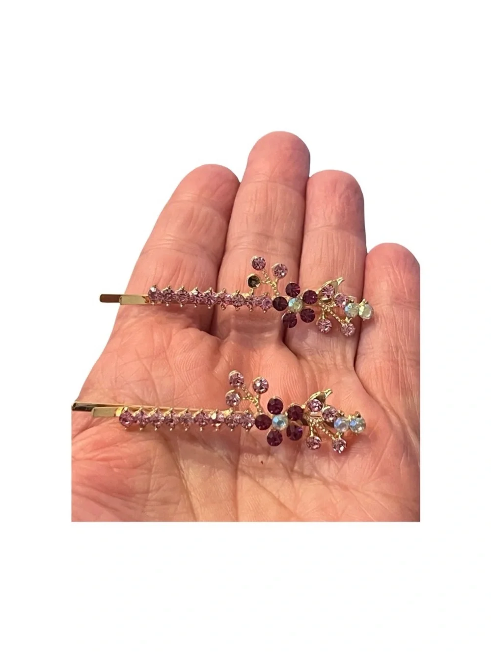 Rhinestone Floral Hair Pins - Pink Crystal Accent FINAL PRICE DROP
